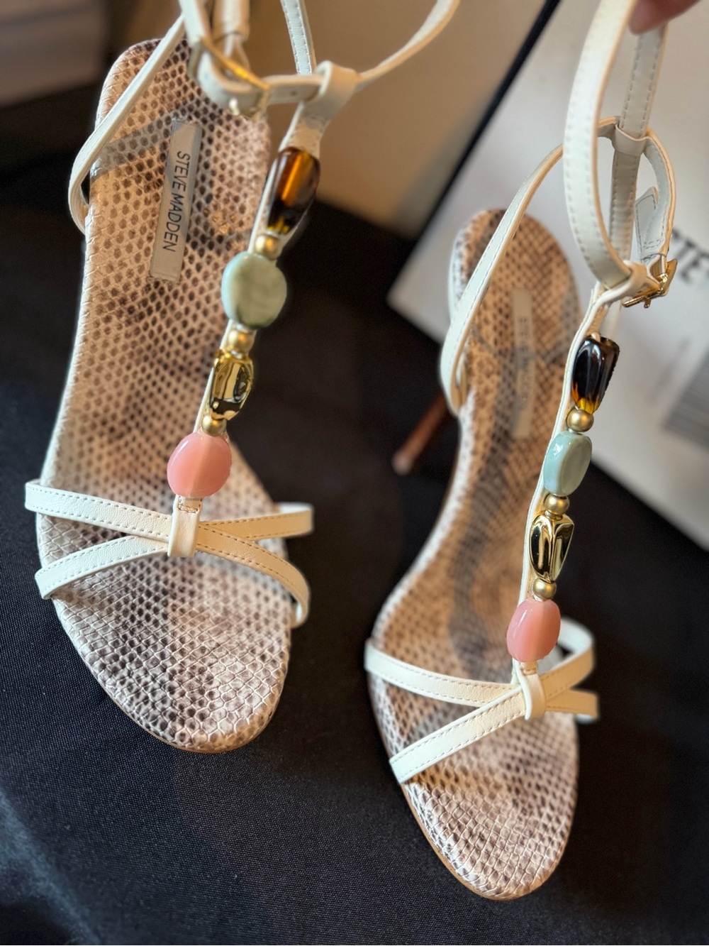 NEW 😍 Steve Madden “Frenzi” T-Strap Beaded High Heel Sandals 💎 ✨
